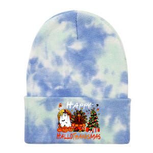 Halloween Thanksgiving Christmas Turkey Happy Hallothanksmas Tie Dye 12in Knit Beanie