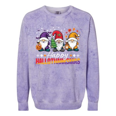 Halloween Thanksgiving Christmas Happy Hallothanksmas Funny Gift Colorblast Crewneck Sweatshirt