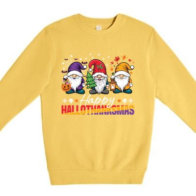 Halloween Thanksgiving Christmas Happy Hallothanksmas Funny Gift Premium Crewneck Sweatshirt