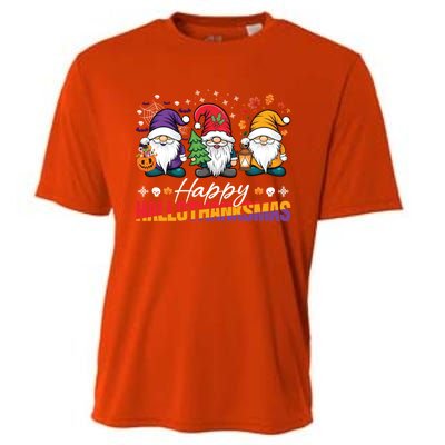 Halloween Thanksgiving Christmas Happy Hallothanksmas Funny Gift Cooling Performance Crew T-Shirt