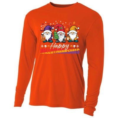 Halloween Thanksgiving Christmas Happy Hallothanksmas Funny Gift Cooling Performance Long Sleeve Crew