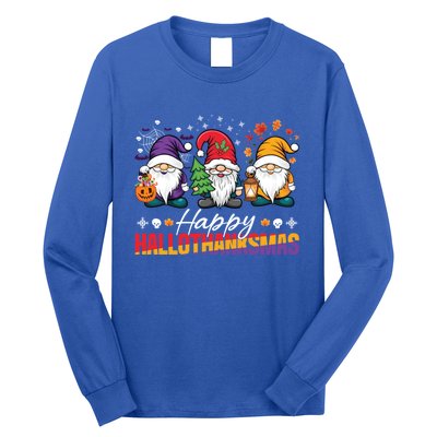 Halloween Thanksgiving Christmas Happy Hallothanksmas Funny Gift Long Sleeve Shirt