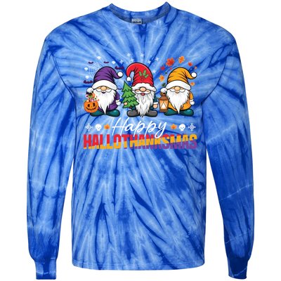 Halloween Thanksgiving Christmas Happy Hallothanksmas Funny Gift Tie-Dye Long Sleeve Shirt