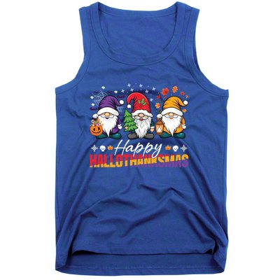 Halloween Thanksgiving Christmas Happy Hallothanksmas Funny Gift Tank Top