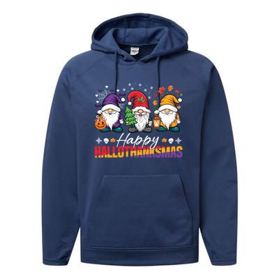 Halloween Thanksgiving Christmas Happy Hallothanksmas Funny Gift Performance Fleece Hoodie