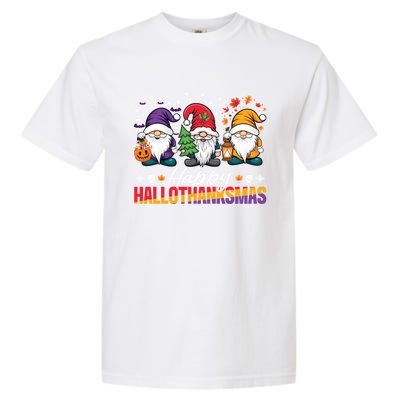 Halloween Thanksgiving Christmas Happy Hallothanksmas Funny Gift Garment-Dyed Heavyweight T-Shirt