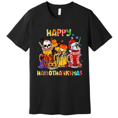 Halloween Thanksgiving Christmas Happy Hallothanksmas Funny Premium T-Shirt