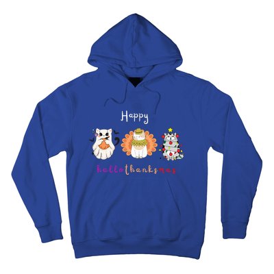 Halloween Thanksgiving Christmas Happy Hallothanksmas Cats Hoodie