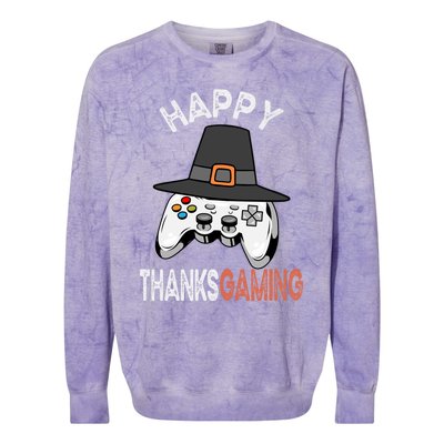 Happy Thanksgaming Cute Video Game Controller Thanksgiving Gift Colorblast Crewneck Sweatshirt