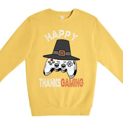 Happy Thanksgaming Cute Video Game Controller Thanksgiving Gift Premium Crewneck Sweatshirt