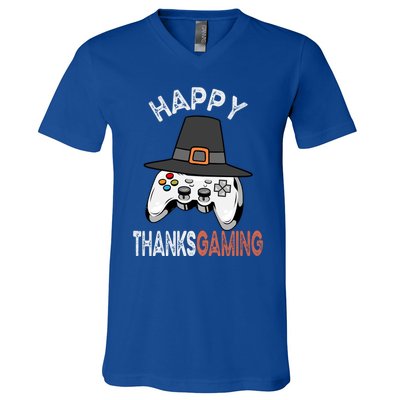 Happy Thanksgaming Cute Video Game Controller Thanksgiving Gift V-Neck T-Shirt