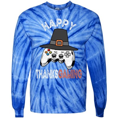 Happy Thanksgaming Cute Video Game Controller Thanksgiving Gift Tie-Dye Long Sleeve Shirt