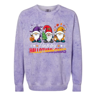 Halloween Thanksgiving Christmas Happy Hallothanksmas Funny Colorblast Crewneck Sweatshirt