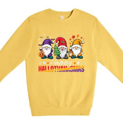 Halloween Thanksgiving Christmas Happy Hallothanksmas Funny Premium Crewneck Sweatshirt