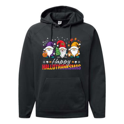 Halloween Thanksgiving Christmas Happy Hallothanksmas Funny Performance Fleece Hoodie