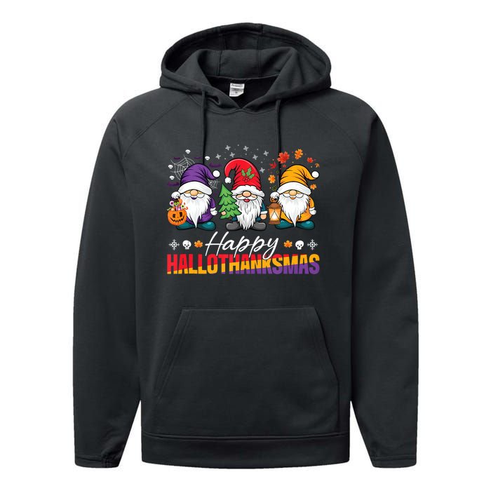 Halloween Thanksgiving Christmas Happy Hallothanksmas Funny Performance Fleece Hoodie