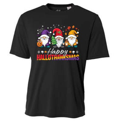 Halloween Thanksgiving Christmas Happy Hallothanksmas Funny Cooling Performance Crew T-Shirt