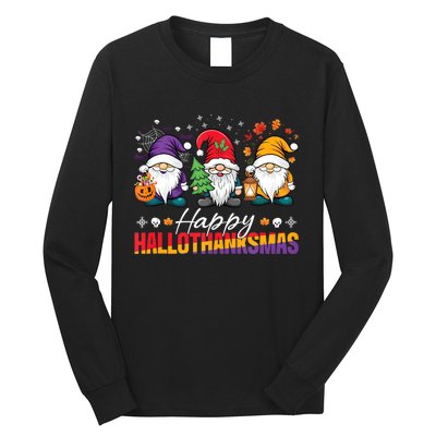 Halloween Thanksgiving Christmas Happy Hallothanksmas Funny Long Sleeve Shirt