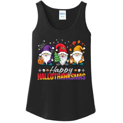 Halloween Thanksgiving Christmas Happy Hallothanksmas Funny Ladies Essential Tank