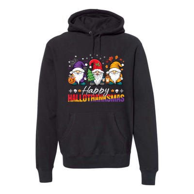 Halloween Thanksgiving Christmas Happy Hallothanksmas Funny Premium Hoodie