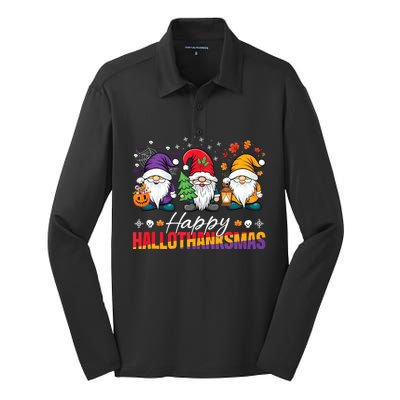 Halloween Thanksgiving Christmas Happy Hallothanksmas Funny Silk Touch Performance Long Sleeve Polo