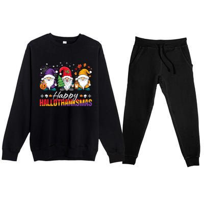 Halloween Thanksgiving Christmas Happy Hallothanksmas Funny Premium Crewneck Sweatsuit Set