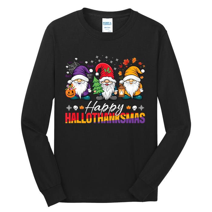 Halloween Thanksgiving Christmas Happy Hallothanksmas Funny Tall Long Sleeve T-Shirt