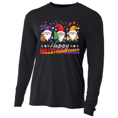 Halloween Thanksgiving Christmas Happy Hallothanksmas Funny Cooling Performance Long Sleeve Crew