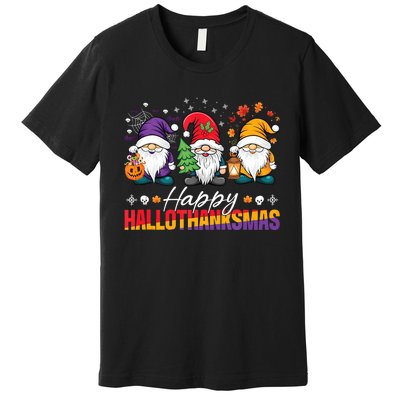 Halloween Thanksgiving Christmas Happy Hallothanksmas Funny Premium T-Shirt