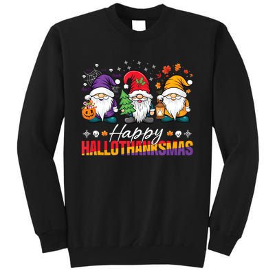 Halloween Thanksgiving Christmas Happy Hallothanksmas Funny Tall Sweatshirt