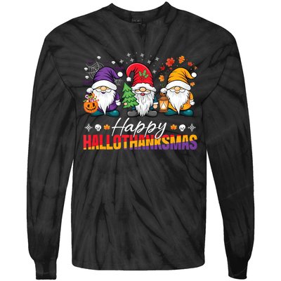 Halloween Thanksgiving Christmas Happy Hallothanksmas Funny Tie-Dye Long Sleeve Shirt