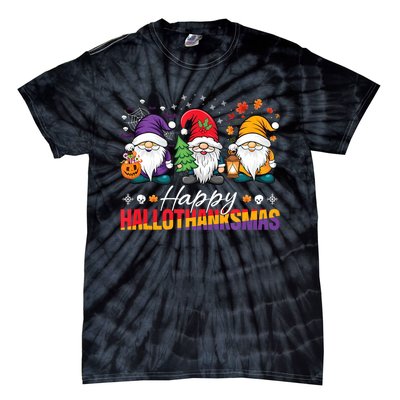 Halloween Thanksgiving Christmas Happy Hallothanksmas Funny Tie-Dye T-Shirt