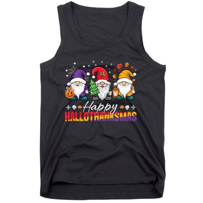 Halloween Thanksgiving Christmas Happy Hallothanksmas Funny Tank Top