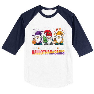 Halloween Thanksgiving Christmas Happy Hallothanksmas Funny Baseball Sleeve Shirt