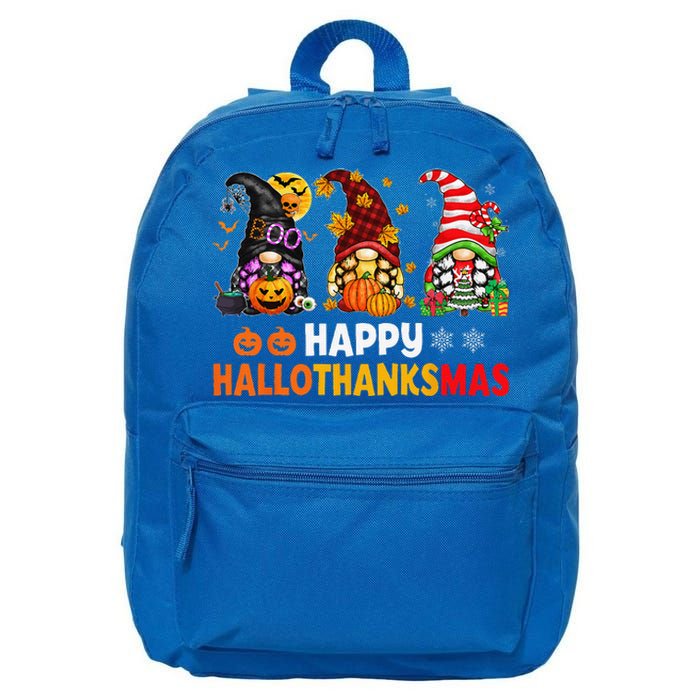 Halloween Thanksgiving Christmas Happy HalloThanksMas Gnomes 16 in Basic Backpack