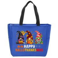 Halloween Thanksgiving Christmas Happy HalloThanksMas Gnomes Zip Tote Bag