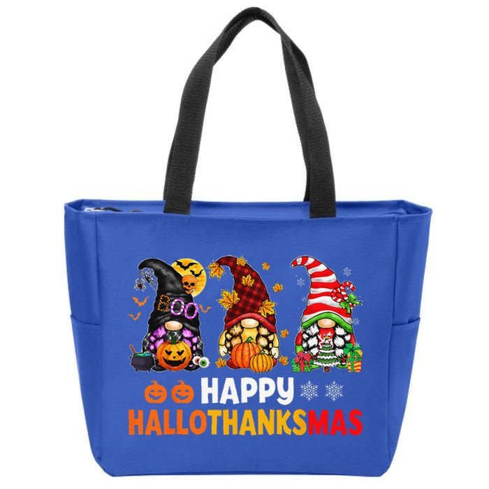 Halloween Thanksgiving Christmas Happy HalloThanksMas Gnomes Zip Tote Bag