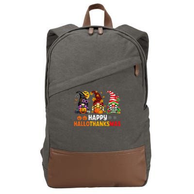 Halloween Thanksgiving Christmas Happy HalloThanksMas Gnomes Cotton Canvas Backpack