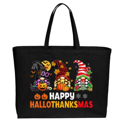 Halloween Thanksgiving Christmas Happy HalloThanksMas Gnomes Cotton Canvas Jumbo Tote