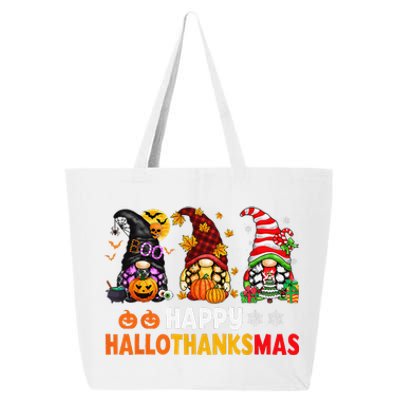 Halloween Thanksgiving Christmas Happy HalloThanksMas Gnomes 25L Jumbo Tote