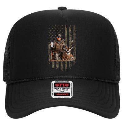 Hunting Trump Camouflage Usa Flag Deer Hunting Season Maga High Crown Mesh Back Trucker Hat