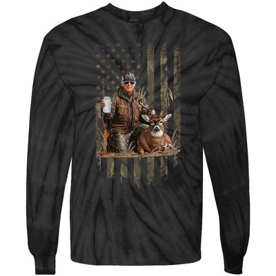 Hunting Trump Camouflage Usa Flag Deer Hunting Season Maga Tie-Dye Long Sleeve Shirt