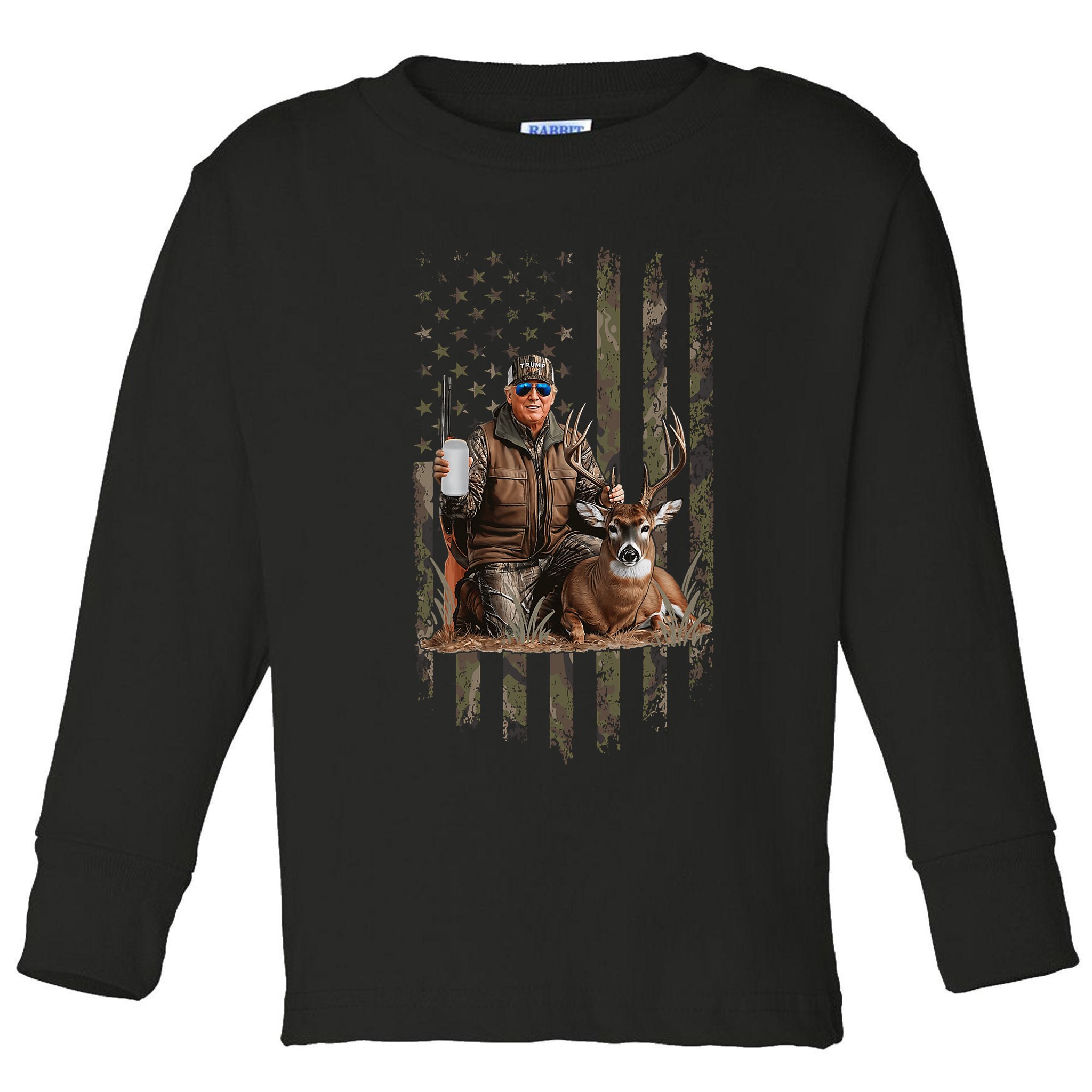 Hunting Trump Camouflage Usa Flag Deer Hunting Season Maga Toddler Long Sleeve Shirt