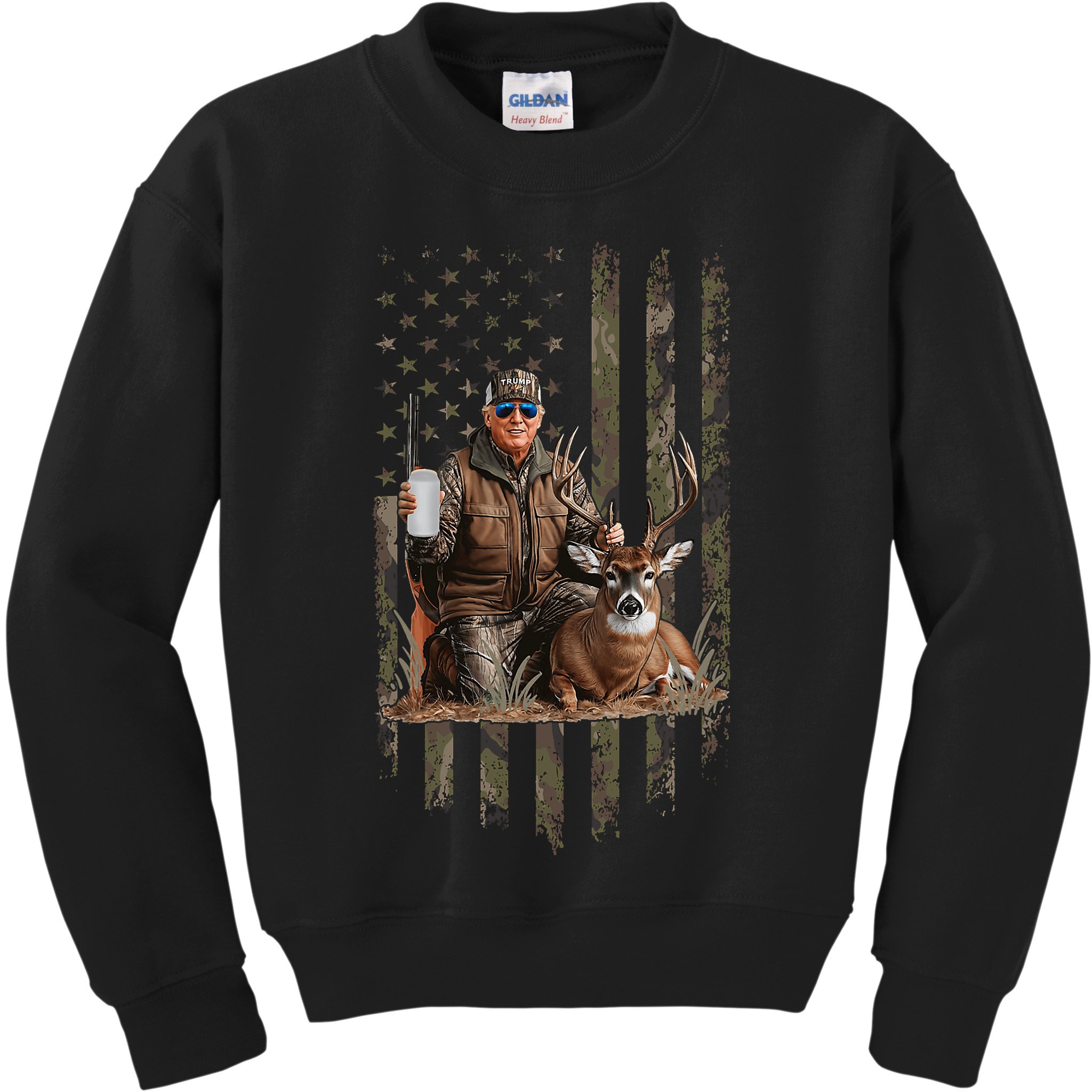 Hunting Trump Camouflage Usa Flag Deer Hunting Season Maga Kids Sweatshirt
