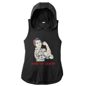 Honor Thy Country American Independence Usa Freedom Gift Ladies PosiCharge Tri-Blend Wicking Draft Hoodie Tank