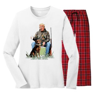 Hunting Trump Camouflage Funny Duck Hunting Season Maga Women's Long Sleeve Flannel Pajama Set 