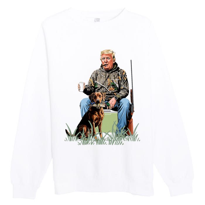 Hunting Trump Camouflage Funny Duck Hunting Season Maga Premium Crewneck Sweatshirt