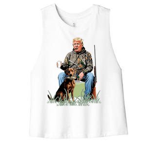 Hunting Trump Camouflage Funny Duck Hunting Season Maga Women's Racerback Cropped Tank