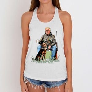 Hunting Trump Camouflage Funny Duck Hunting Season Maga Women's Knotted Racerback Tank