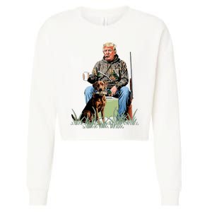 Hunting Trump Camouflage Funny Duck Hunting Season Maga Cropped Pullover Crew